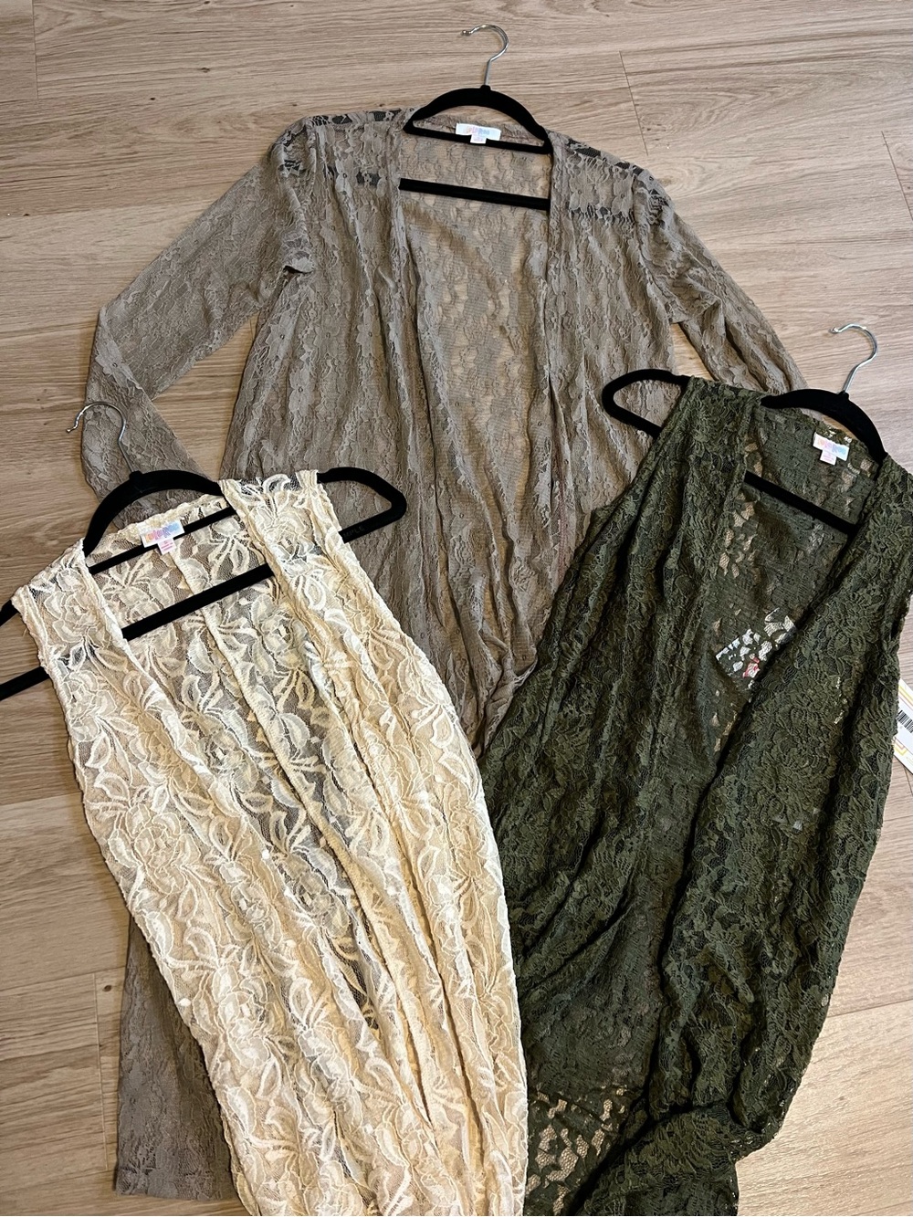 Lace Duster Cardigan Trio - Olive, Taupe & Cream